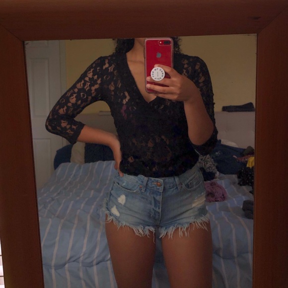 Lace V-Neck Long Sleeve Blouse - Picture 2 of 3